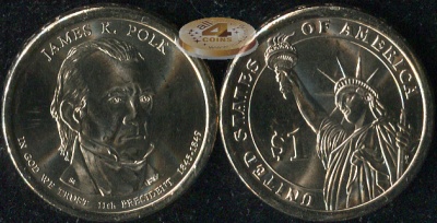 США. 1 доллар. 2009.D (Unc) Джеймс Нокс Полк