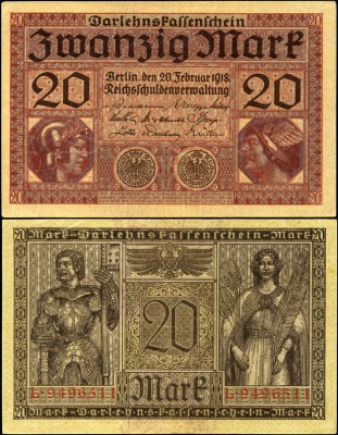 Германия (Веймарская респ.). 20 марок (Unc) 1918