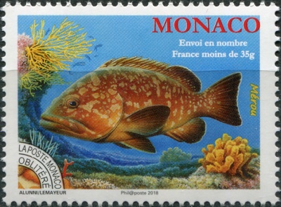 Монако. 2018. Групер (Epinephelus lanceolatus) (Почтовая марка. MNH OG)