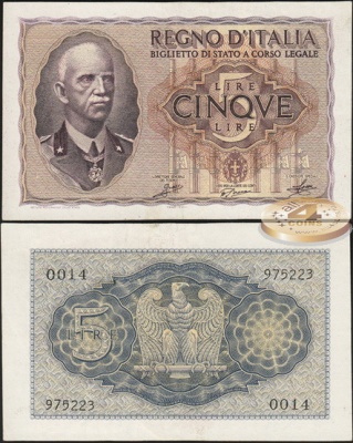 Италия. 5 лир (Unc) 1940