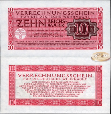 Германия (3й рейх. Вермахт). 10 рейхсмарок (Unc) 1944