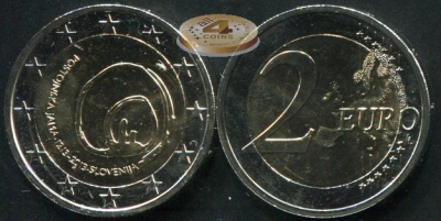 Словения. 2 евро. 2013 (Unc. Биметалл) 800 лет с первого посещения пещеры Постойнска-Яма