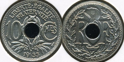 Франция. 10 центимов. 1933 (Unc)