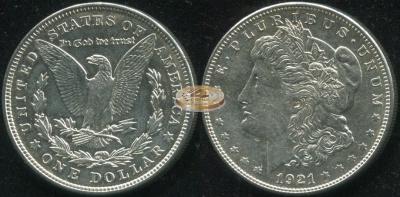 США. 1 доллар. 1921 (XF+. Серебро)