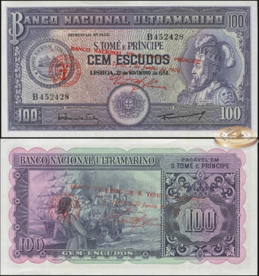 Сан-Томе и Принсипи. 100 эскудо (Unc. Надпечатка) 1976