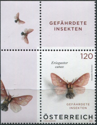 Австрия. 2023. Коконопряд золотистый (Eriogaster catax)(I) (Почтовая марка. MNH OG)