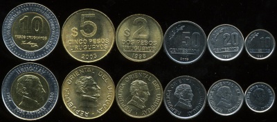 Уругвай. Набор №1 (6 монет. 1 биметалл) 1994-2005