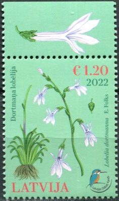 Латвия. 2022. Водная лобелия (Lobelia dortmanna) (II) (Почтовая марка. MNH OG)