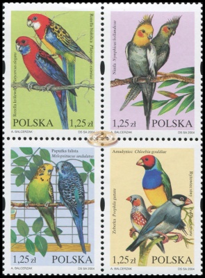 Польша. 2004. Экзотические породы птиц (Квартблок. MNH OG)