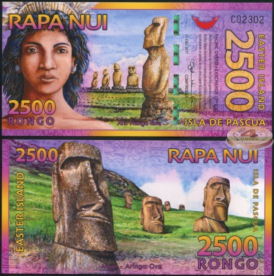 Остров Пасхи. Банкнота 2500 ронго. 01.12.2011. Unc. Пластик. Кат# P.NL