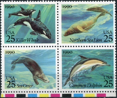 США. 1990. Морские млекопитающие (Сцепка. MNH OG)