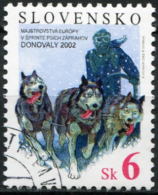 Словакия. 2002. Чемпионат Европы по гонкам на собачьих упряжках (Почтовая марка. CTO Гашеная)