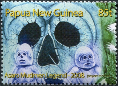 Папуа Новая Гвинея. 2008. Асаро мудмен и глиняная маска (Почтовая марка. MNH OG)
