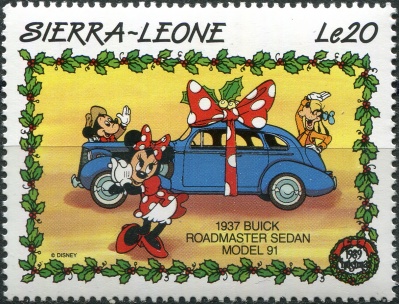 Сьерра-Леоне. 1989. Автомобиль Buick Roadmaster Sedan Model 91 (1937) (Почтовая марка. MNH OG)