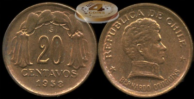 Чили. 20 центаво. 1953