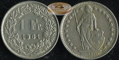 Швейцария. 1 франк. 1961 (aUnc+. Серебро)