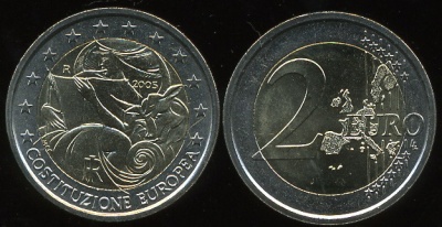 Италия. 2 евро. 2005 (Unc. Биметалл) Европейская конституция