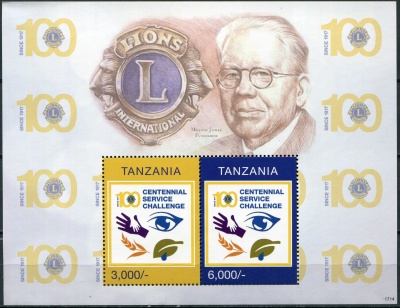 Танзания. 2017. 100 лет организации Lions Clubs (Блок. MNH OG)
