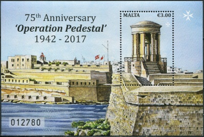 Мальта. 2017. 75-я годовщина операции "Пьедестал" (Почтовый блок. MNH OG)