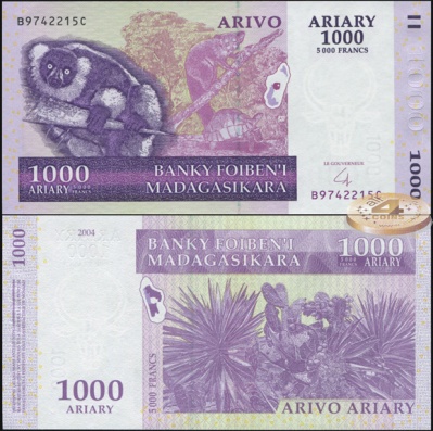 Мадагаскар. Банкнота 1000 ариари. 2004(2008). Unc. Бумага. Кат.# P.89b
