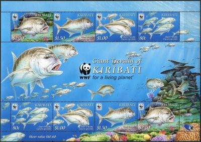 Кирибати. 2012. Гигантская тревалли (Малый лист. MNH OG)