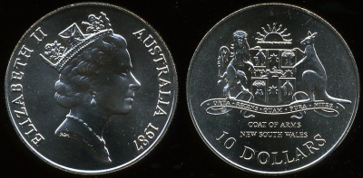 Австралия. 10 долларов. 1987 (Unc. Серебро)