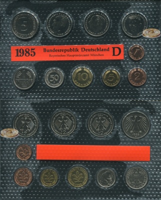 Германия (ФРГ). Официальный набор (Unc. 10 монет) 1985.D