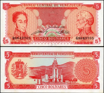 Венесуэла. 5 боливаров (Unc) 1989