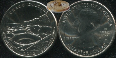 США. Монета 25 центов [Квотер]. 2012.P (KM#520. Unc) Chaco Culture [New Mexico]
