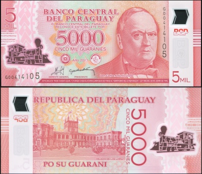 Парагвай. Банкнота 5000 гуарани. 2011 (2013). Unc. Пластик. Кат# P.234a