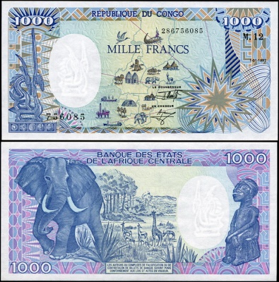 Конго. 1000 франков (Unc) 1992