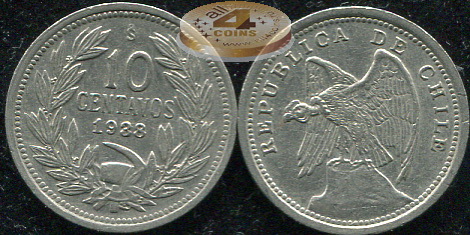 Чили. Монета 10 центаво. 1938 (KM#166. XF)