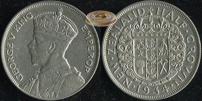 Новая Зеландия. 1/2 кроны. 1934 (XF/aUnc. Серебро)
