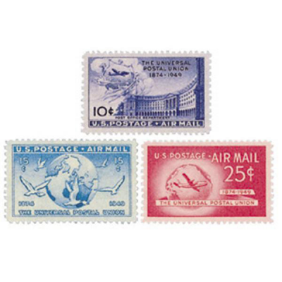 США. Набор марок авиапочты-U.P.U. 1949 (3 шт., Негашенные)