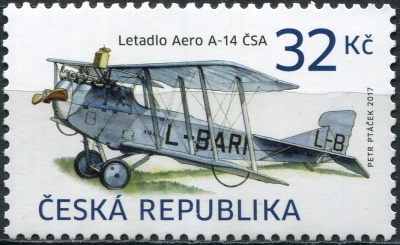 Чехия. 2017. Самолёт Aero A-14 CSA (Почтовая марка. MNH OG)