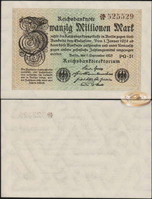 Германия (Веймарская респ.). 20 000 000 марок (Unc) 1923