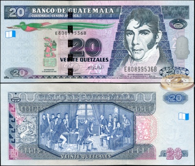 Гватемала. Банкнота 20 кетцалей. 12.03.2008. Unc. Бумага. Кат.# P.118