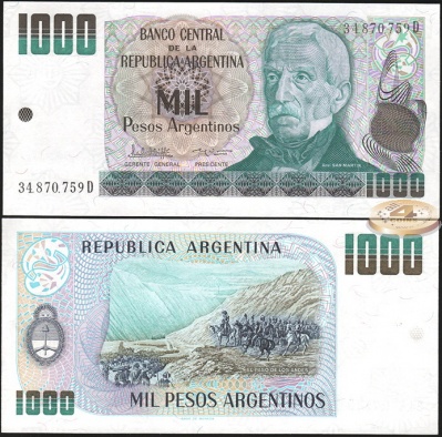 Аргентина. 1000 песо (Unc) 1983-85