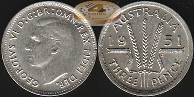 Австралия. 3 пенса. 1951 (Unc. Серебро)