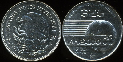 Мексика. 25 песо. 1985 (Unc. Серебро)