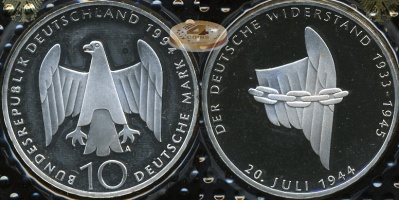 Германия (ФРГ). 10 марок. 1994 A (Proof. Серебро)
