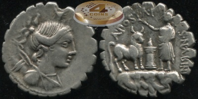 Римская республика. A. Postumius Albinus. денарий (зубчатый) (XF)