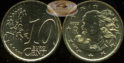 Италия. 10 евроцентов. 2002 (Unc)