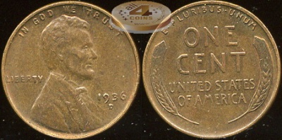 США. 1 цент. 1936.D (aUnc)