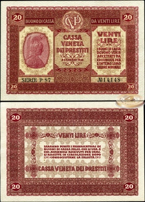 Италия. 20 лир (aUnc++) 1918