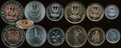 Руанда. Набор №3 (6 монет. 1 биметалл) 2003-07