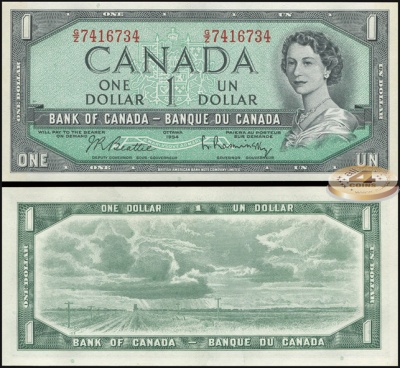 Канада. Банкнота 1 доллар. 1954 (1961). Unc. Бумага. Кат# P.75b