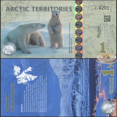 Арктические территории. Банкнота 1 1/2 доллара. 2014. Unc. Пластик. Кат# P.NL