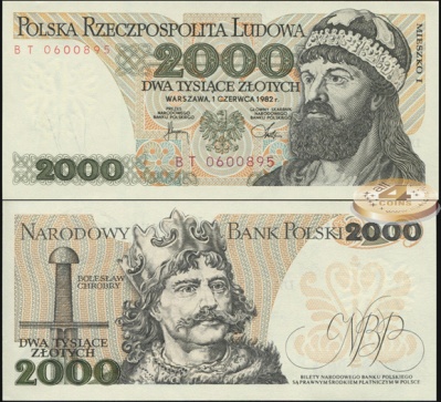 Польша. 2000 злотых (Unc) 1982