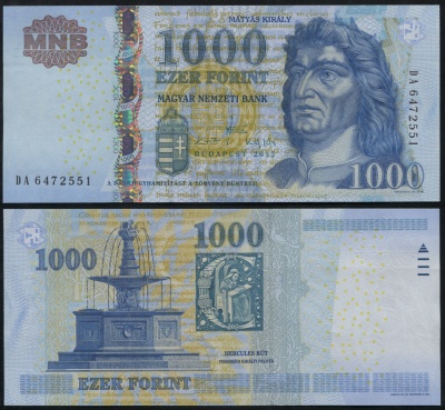 Венгрия Банкнота 1000 форинтов 2012 Unc Бумага Кат# P.197d